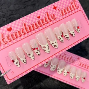 French Leopard 3D Cherry Multi Size Acrylic False Artificial Tips Art Press on Nails