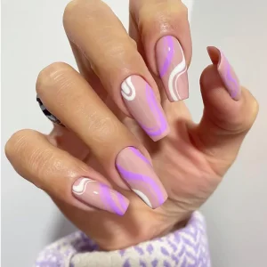 French Long Wave Acrylic High Quality False Artificial Tips Art Press on Nails