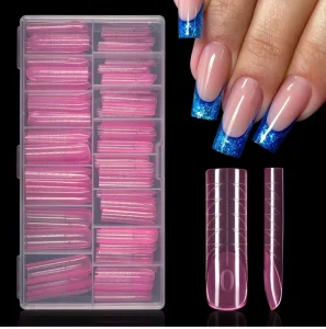 French Notched Plastic Nail Form Coffin Dual Form Quick Nail Tip Extension Nail Molds Pink Dual Form