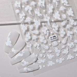 French Popular 5D Embossed Flower Nail Art Stickers High Quality Self-Adhesive Plastic BPA Free Non-Toxic Colorful