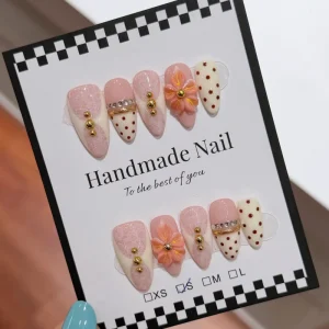 French Powder Lace Polka Dot 3D Flower Handmade Almond Wear Armor inlaid Diamond Applicable Fashion Brand Cooperation