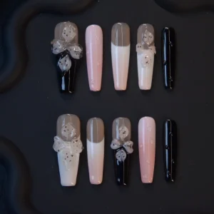 French Press On Fingers Long Application Custom Artificial Nails Handmade Almond ABS Full Cover Design