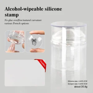 French Silicone Nail Stamper with Lid Alcohol wipeable Nail Art Stamper Transparent Headed Printing Tool