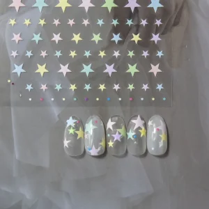 French Style 3D Embossed Plastic Nail Stickers High Self Adhesive 2D Sheet Decorations Colorful Star Nail Art Heart
