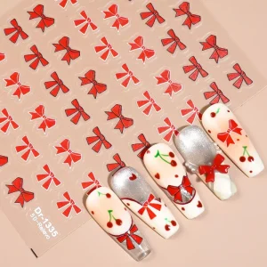 French Style Multicolor Bow Nail Stickers Elegant Ribbon Nail Art Decals for Nail Art Salon