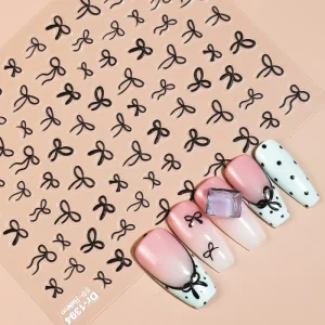 French Style Multicolor Bow Nail Stickers Elegant Ribbon Nail Art Decals for Women 3D Cute Bowknot Nail Design Stickers