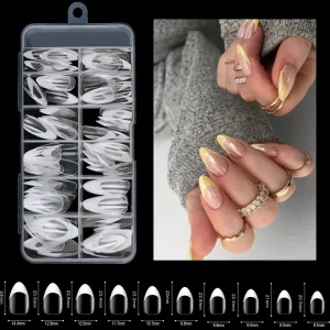 French Style Seamless Wear Long Trapezoid Almond Nail Extension Transparent Natural Artificial Fingernails Tips 120pcs