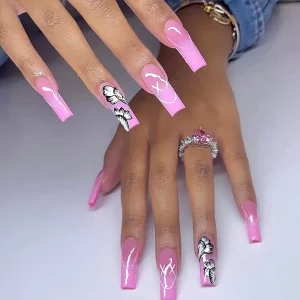 French Style Square Artificial Fingernails Press On Nails 24 Pcs ABS Material Glue Customizable Logo High Quality Finger