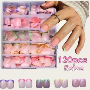 French Style Square Pattern Full Cover Short Length Transparent Plastic Finger Nail Tips Easy Apply 120pcs Press on Nails
