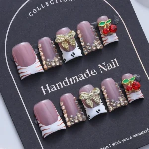 French Summer Fashion Design Handmade Pure Acrylic Diamonds Y2K Duck Short Press on Nails Charms