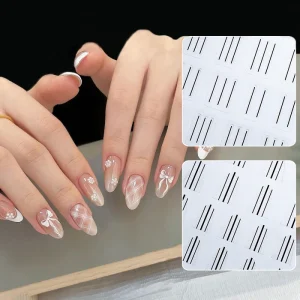 French Tip Hollow Line Nail Art Stickers 3D Checkered Plaid Design Guide for DIY Manicure Decorations