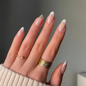 French White Nude Gold Foil Glitter Acrylic High Quality False Artificial Tips Art Press on Nails