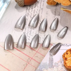 French Wide Light Cat Eye Series Intermediate Water Drop Armor Press On Nails Custom Packing