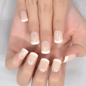 Full Cover False Nails Short French Artificial Fingernails