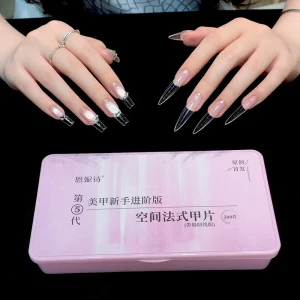Full Extension Nail Tips 500pcs Almond Nails Thin Line French Tip