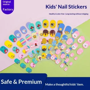 Full Nail Wraps Stickers for Kids with Nails Strips Self Adhesive Nail Decals Cute Rainbow Cake Bees Nail Decor
