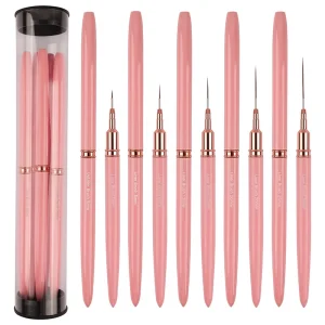 Full Set 5 Pcs Kit Diy Nail Art Tools Pink Metal Handle Salon Professional Thin Striping Nail Liner Details Brush