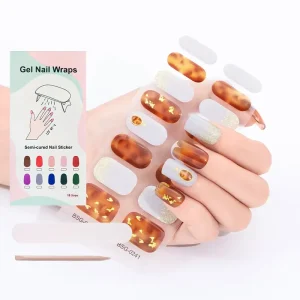 Fully Colorful Semi-cured Gel Nail Strips With Any UV Lamp Nail Decoration Manicure Art Gel Nail Wraps Long Lasting