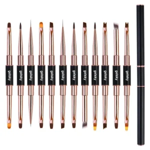 Gelsky Double Hair Brush Nail Gold Color Custom Logo Nail Brush