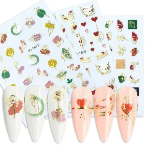 Geometric Abstract Bronzing Grinch Nail Sticker Gold Leaf Flowers Heart Letters Gel Nail Polish Stickers Christmas Nail Foil