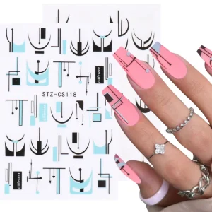 Geometric Lines Nail Stickers 3D Colorful French Fluorescent Nail Art Stripes Graffiti Design Decals Manicure Tips Decoration
