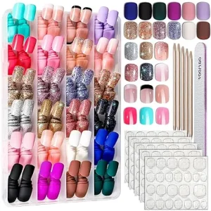Glitter Matte Glossy Press on Nails Short Square Short Round Natural Fit Lightweight Nails Natural for Nail Art