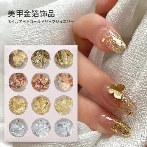 Glitter Tin Foil Nail Art Stickers Nail Art Decals Silver Gold Aluminum Paillette Flake Foil Paper Chip Tips DIY 3D