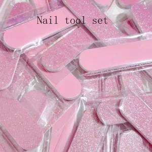Glittery Pink Nail File Set Beauty Personal Care Pack With Crystal Bars for Exfoliation Hand Mini Nail File Tools
