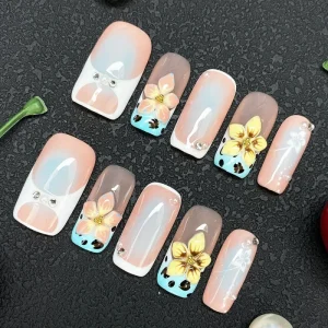 Glossy Covered Decoration Durable Acrylic Charms Artificial False Nails 10PCS Luxury Exclusive Design UV Gel Carved Manicure Art