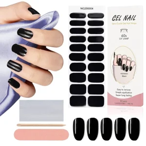 Glossy Semi Cured Black Gel Nail Wraps Nail Strip Stickers for Nail Art Decorations