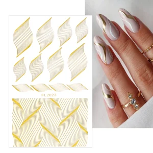 Gold Bronzing Nail Art Sticker Foil Lace Hollow Net Line Tape 3D Paste DIY Charms Design Nail Decals Manicure Decoration