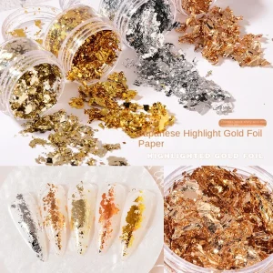 Gold Foil 3D Nail Art Decorations High Gloss Luxury Manicure French Gold Silver Color Metallic Leaf Flakes Nail Sticker Sequins
