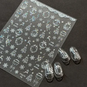 Gold Foil Christmas Wreath Nail Stickers Art Non-Toxic Snowflake Reindeer Star Nail Decoration Stickers