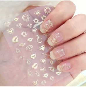 Gold Foil Hot Stamping Nail Sticker Self-Adhesive Heart Bow Nail Art Decals for DIY Manicure Acrylic Nails Salon Supplies