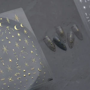Gold Foil Nail Stickers Japanese Cute Nail Decals Star and Moon Series Nail Art Decorations