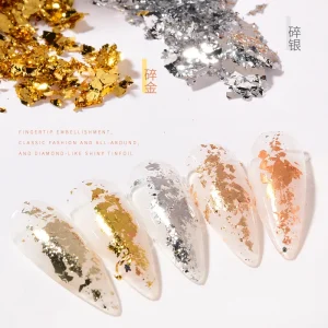 Gold Silver Irregular Aluminum Foil Paper Nail Art Sticker Nail Foil 3D Glitter DIY Manicure UV Gel Polish Nail Decoration Tools