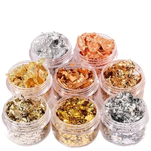 Gold Silver Tin Foil 2D Self adhesive Shiny Waterproof Heart Shape Nail Stickers Sequins Fragments for Art Manicure Decoration