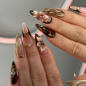 Gorgeous Sweet Cool Exquisite Sparkling Flower Design Press on Wearable Nail Medium Long Detachable Nail Art