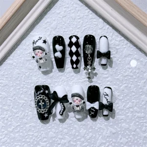 Gothic Punk Anime Cute Plaid Bow Removable Acrylic Handmade Press on Nails