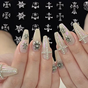 Gothic Punk Style Nail Art Charms Antique Silver Alloy Jesus Catholic Cross Accessories Devil Angel Nail Decorations