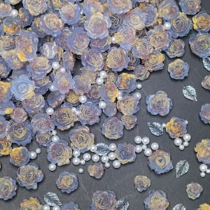 Gradient Colour Rose Flower 3D Nails Charms Mix Simulation Pearl Nail Rhinestone Accessories Valentine Manicure Supplies