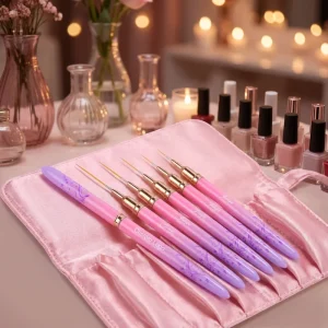 Gradient Metal Handle Long Fine Thin Nail Art Liner Brushes DIY Nail Painting Drawing Brush for Girl Manicure Tool