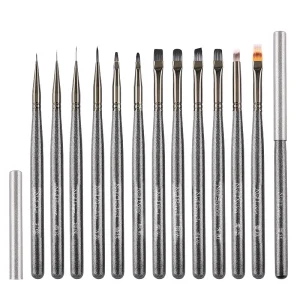 Gray Wooden Handle Luxury Oval Flat Flower Design French Tips 6 9 12mm Liner Detail Paint Gel Ombre Nail Brush