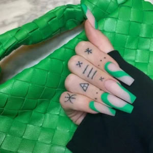Green French Removable Acrylic High Quality False Artificial Tips Art Press on Nails