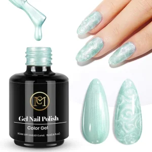 Green Glitter Pearl Gel Nail Polish 15ml Shimmer Mermaid Pearlescent Gel Soak Off UV LED Gel for Nail Art DIY Manicure Salon