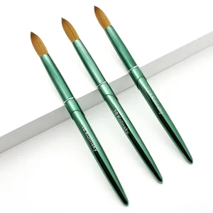 Green Metal Fluffy Nail Acrylic Brush 18 Sable Kolinsky Nail Art Brush Germany Quality Nail Tips Brushes