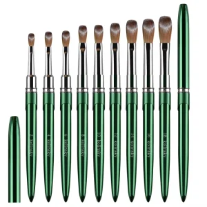 Green Metal Handle Custom Logo 100% Premium Kolinsky Hair Round Head Acrylic Nail Brush for Nail Art