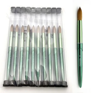 Green Metal Handle Kolinsky Acrylic Nail Brush Size 14 16 18