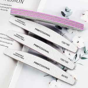 Grey Nail File Buffer 100/180/240 Grit Half Moon Double Side Sandpaper Nail Sanding Grinding Gel Polish Nail Tool