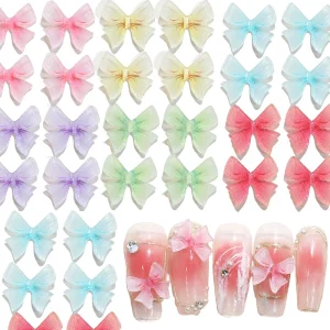 H145 Colorful Bowknot Resin Nail Charms Fairy Ribbon Butterflies Resin Rhinestones Nail Art